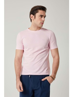 Coonless Sıfır Yaka Bisiklet Yaka Likralı Pembe Erkek Tshirt