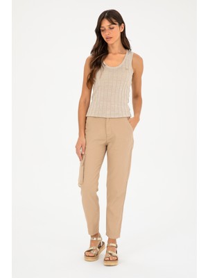 U.S. Polo Assn. Kadın Kum Carrot Hight Waist Kanvas Pantolon 50282581-VR085