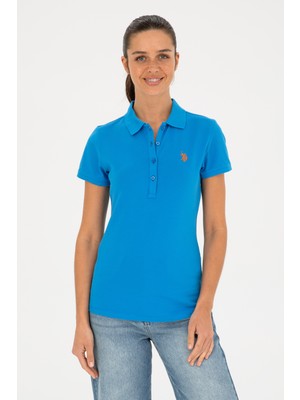 U.S. Polo Assn. Kadın Saks Basic Polo Yaka Tişört 50280057-VR045