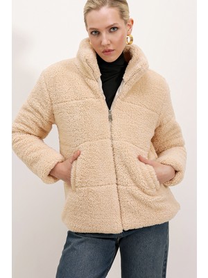 Bigdart 5178 Astarlı Peluş Mont - Krem