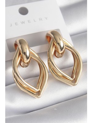 E-Bijuteri Pirinç Gold Renk Kadın Küpe