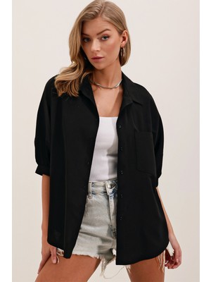 Bigdart 20213 Oversize Kısa Kol Basic Gömlek - Siyah
