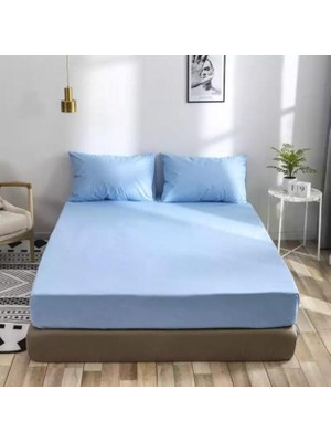 Lila Moon Mavi Renkli Pamuklu Ranforce Kumaştan Tek / Çift Kişilik Fitted Lastikli Çarşaf Takımı