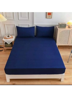 Lila Moon Lacivert Renkli Pamuklu Ranforce Kumaştan Tek / Çift Kişilik Fitted Lastikli Çarşaf Takımı