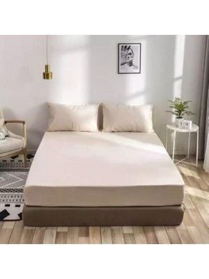 Lila Moon Krem Renkli  (Bej) Pamuklu Ranforce Kumaştan Tek / Çift Kişilik Fitted Lastikli Çarşaf Takımı