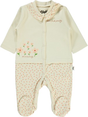 Civil Baby Kız Bebek Patikli Tulum 1-6 Ay Tebeşir