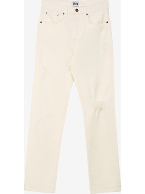 Denim Trip SARAH Slim Straight Fit Beyaz Kadın Jean Pantolon