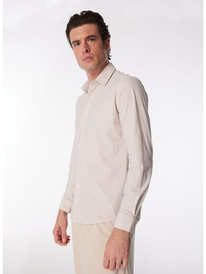 Duno Slim Fit Gömlek Yaka Çizgili Bej Erkek Gömlek Demo Tst Tropea