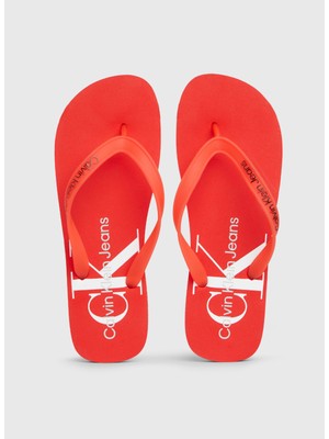 Calvin Klein Beyaz - Turuncu Erkek Plaj Terliği Beach Sandal Monogram Tpu