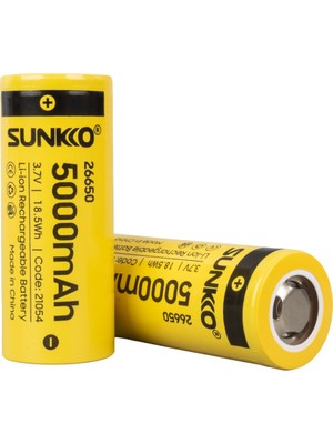 Sunkko 3.7 Volt 5000 Mah 26650 Şarj Edilebilir Pil (2li Paket)