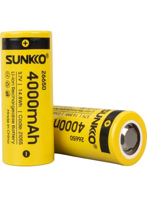 Sunkko 3.7 Volt 4000 Mah 26650 Şarj Edilebilir Pil (2li Paket)