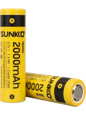 Sunkko 3.7 Volt 2000 Mah 18650 Şarj Edilebilir Pil (2li Paket)