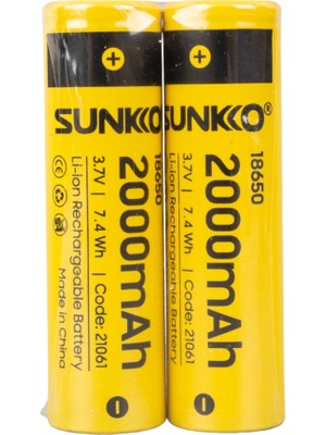 Sunkko 3.7 Volt 2000 Mah 18650 Şarj Edilebilir Pil (2li Paket)