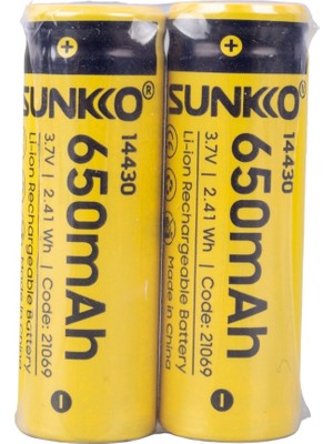 Sunkko 3.7 Volt 650 Mah 14430 Şarj Edilebilir Pil (2li Paket)