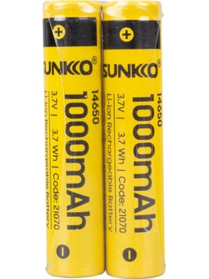 Sunkko 3.7 Volt 1000 Mah 14650 Şarj Edilebilir Pil (2li Paket)