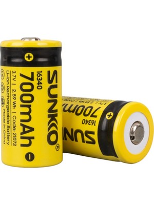 Sunkko 3.7 Volt 700 Mah 16340 Şarj Edilebilir Pil (2li Paket)