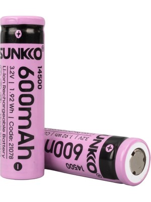 Sunkko Ifr 3.2 Volt 600 Mah 14500 Şarj Edilebilir Pil (2li Paket)