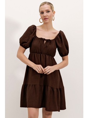 Bigdart 2351 Kloş Poplin Elbise - A.kahve