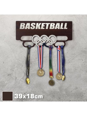 Clever Toys Basketbol Madalya Askısı / Basketball Sporcu Ödül Duvar Askılı Madalyalık Kahverengi Madalya Tutucu