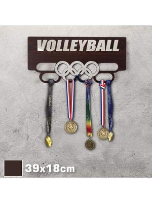 Clever Toys Voleybol Madalya Askısı / Volleyball Sporcu Ödül Duvar Askılı Madalyalık Kahverengi Madalya Tutucu