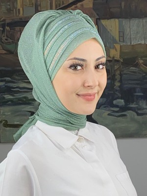 Butik Ambar Lüks Topkapı Model Taşlı Simli Kısa Abiye Su Yeşili Hazır Şal - Su Yesili - Butik Ambar