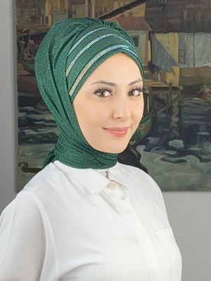 Butik Ambar Lüks Topkapı Model Taşlı Simli Kısa Abiye Zümrüt Yeşili Hazır Şal - Zumrut Yesili - Butik Ambar