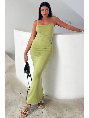 Madmext Yeşil Uzun Asklı Basic Elbise MG1852