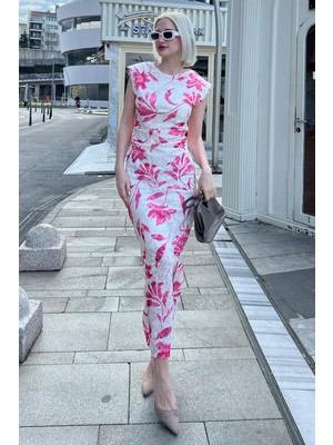 Madmext Pembe Bisiklet Yaka Desenli Elbise MG2054