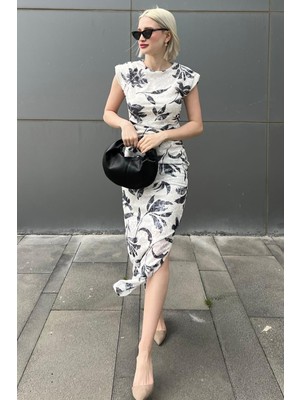 Madmext Gri Bisiklet Yaka Desenli Elbise MG2054