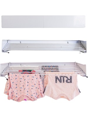 Dryertime® Premium Duvara Monte Alüminyum Borulu Katlanır Çamaşır Kurutma Askısı – Akordiyon Çamaşırlık - 80 cm – 25 Kg Taşıma – Paslanma ve Ses yapmaz (Beyaz)