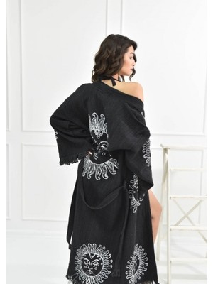 Krizantem Kimono /Kaftan /Bornoz Büyük Göz  Desenli