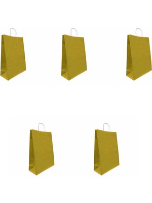 Omeyva Büküm Saplı Kraft Kağıt Karton Hediyelik Çanta Poşet Torba - Altın - 25X31 Cm. - 5 Adetlik 1 Paket