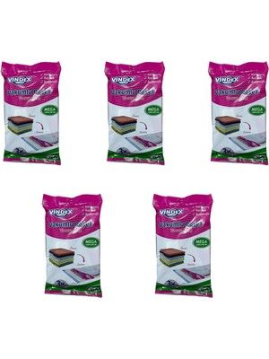 Vindex Vakumlu Giyisi Yastık Yorgan Saklama Torbası Poşeti Hurç - Mega - 100X130 Cm. - 5 Paket