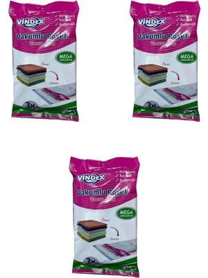 Vindex Vakumlu Giyisi Yastık Yorgan Saklama Torbası Poşeti Hurç - Mega - 100X130 Cm. - 3 Paket