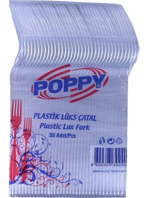 Poppy Plastik Lüks Çatal - 18 Cm. - Şeffaf - 50 Adetlik 5 Paket