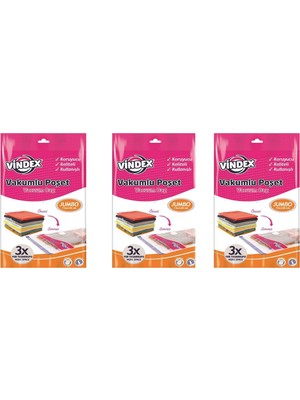 Vindex Vakumlu Giyisi Yastık Yorgan Saklama Torbası Poşeti Hurç - Jumbo - 73X130 Cm. - 3 Paket