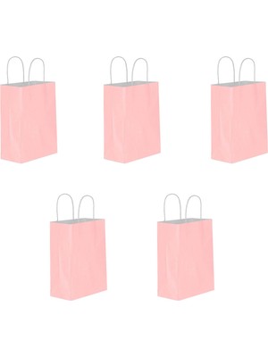 Omeyva Büküm Saplı Kraft Kağıt Karton Hediyelik Çanta Poşet Torba - Pembe - 31X41 Cm. - 5 Adetlik 1 Paket