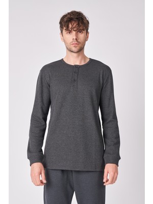 Defy's Erkek Bisiklet Yaka Uzun Kollu Patlı Regular Fit Tişört Antrasit