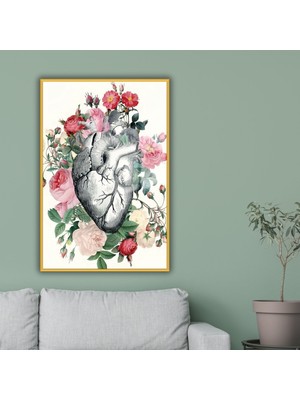 Gaagart Metal Çerçeveli Cam Kardiyoloji Poliklinik Tablosu Çiçekli Kalp