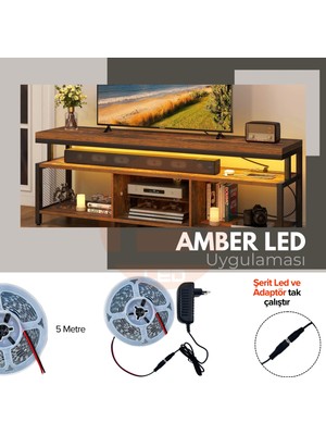 Amber LED 5 Metre Amber Şerit LED Jaklı 3 Dirençli İç Mekan Tak Çalıştır Adaptör Dahil 12V IP20 Yeni Nesil Yüksek Lümen, Tezgah, Dolap, Mutfak, Ayna Aydınlatma İçin