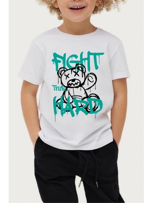 Great Peak Est 2021 Erkek Çocuk Tişört %100 Pamuk Fight Hard Beyaz Çocuk T-Shirt