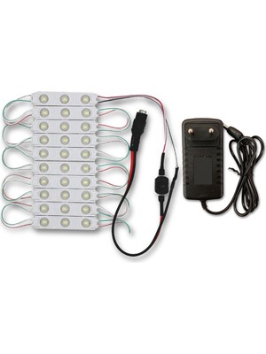 Amber LED Mercekli Modül LED 10 Adet Beyaz Tak Çalıştır Hazır Set Ürün Adaptör ve Aç-Kapa Anahtar Dahil, Mutfak, Ayna, Tezgah, Akvaryum, Vitrin Aydınlatma, Suya Dayanıklı