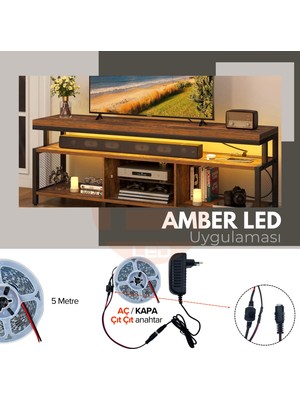 Amber LED 12V Yüksek Parlaklık 4040 Şerit LED Tak Çalıştır Hazır Set, 5 Metre Amber, Çıt Çıt Aç-Kapa Anahtar ve Adaptör Dahil, Gizli Aydınlatma, Mutfak, Tezgah, Dolap İçi ve Ayna İçin
