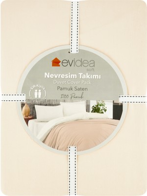 Evidea Soft Pamuk Saten Çift Kişilik Nevresim Takımı - Pudra / Krem