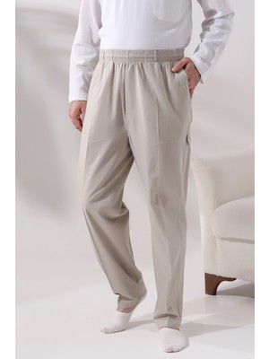 İhvan Online Erkek Krem Yandan Cepli Rahat Kesim Beli Lastikli Kargo Hac ve Umre Şalvar Pantolon