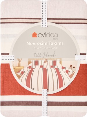 Evidea Soft Brevis Çift Kişilik Nevresim Takımı - Beyaz / Kiremit