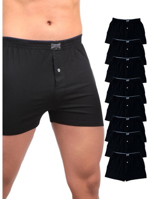 Rowar Düğmeli Penye Erkek Boxer Pamuklu Siyah - Rahat Kesim 8'li
