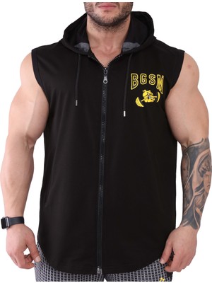 Big Sam Erkek Fitness Bodybuilding Kapşonlu Yelek Siyah Big Sam 3625
