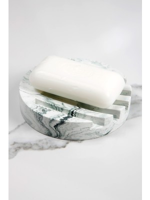 Betonmall Mermer Desenli Yuvarlak Model Beton Katı Sabunluk Su Giderli 10 cm