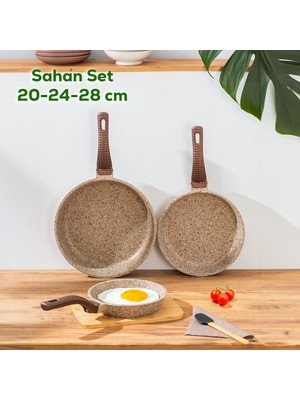 Oms 3737 Döküm Granit 3 Parça Tava Seti (20-24-28 Cm)